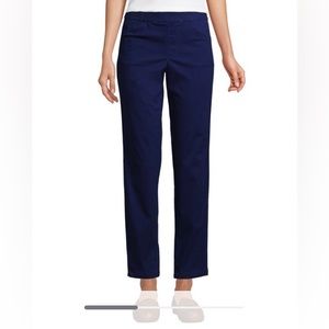 Lands' End Women's Mid-Rise Chino Pant Deep Sea Pinstripe Size 14